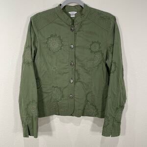 Y2k Green Floral Embroidered Jacket Fairy Grunge Boho Mod Whimsy Whimsigoth M